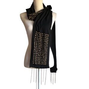 Raj NWT Scarf Studded Chain Fringe Rayon Black